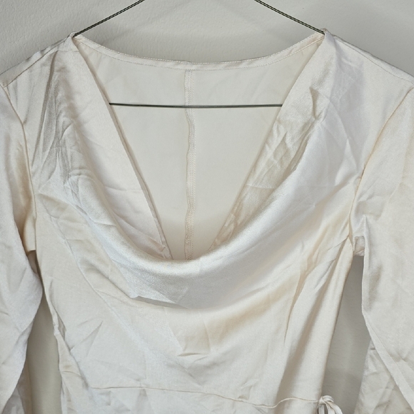 Oyster Cowl Neck Long Sleeve Floor Length Gown - Picture 2 of 7